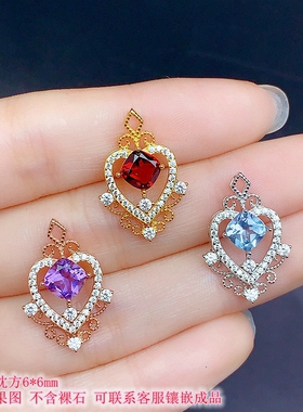 s925纯银方形吊坠空托多尺寸