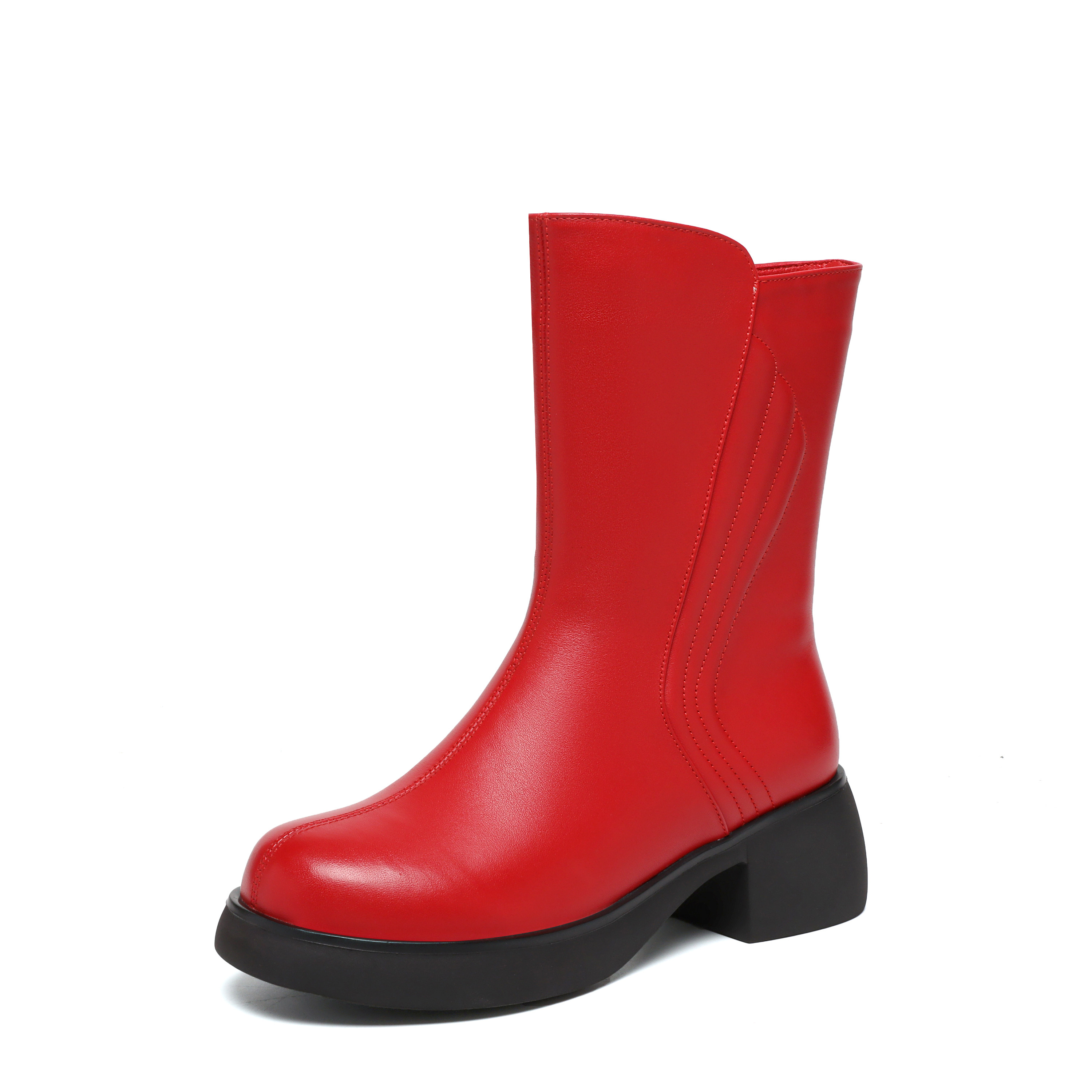 真皮中筒靴女鞋厚底中跟显瘦软皮软底2025新款冬季加绒保暖妈妈鞋,淘宝优惠券,粉丝福利购,淘宝优惠卷