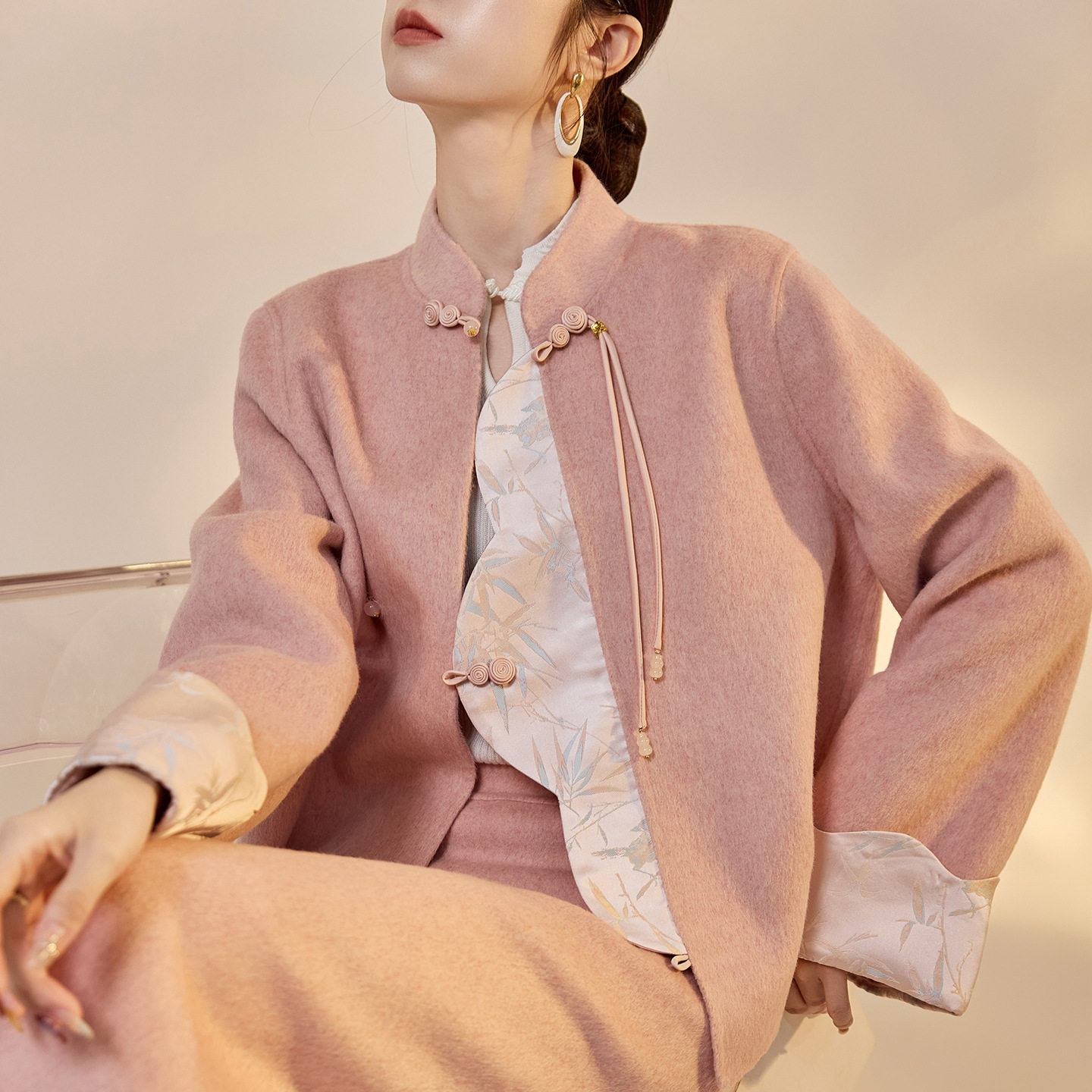 高端版国风优雅拼贴竹叶印花羊毛套装秋冬毛呢外套开叉半裙两件套,淘宝优惠券,粉丝福利购,淘宝优惠卷