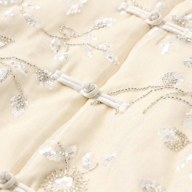 高端版冬季新中式优雅气质亮片刺绣长袖外套新款复古国风设计棉服,淘宝优惠券,粉丝福利购,淘宝优惠卷