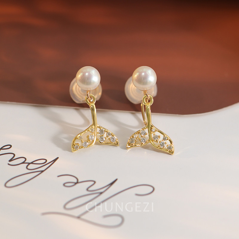 春格子珍珠耳饰轻奢感鱼尾蚊香盘耳夹女无耳洞夹轻奢法式新款耳钉,淘宝优惠券,粉丝福利购,淘宝优惠卷