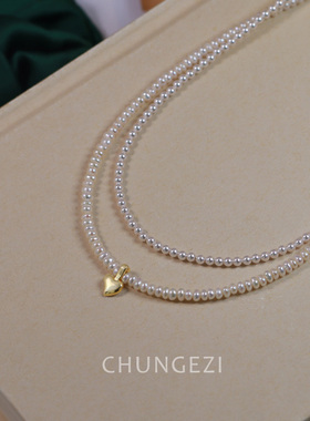 爱心和珍珠搭显气质项链锁骨链