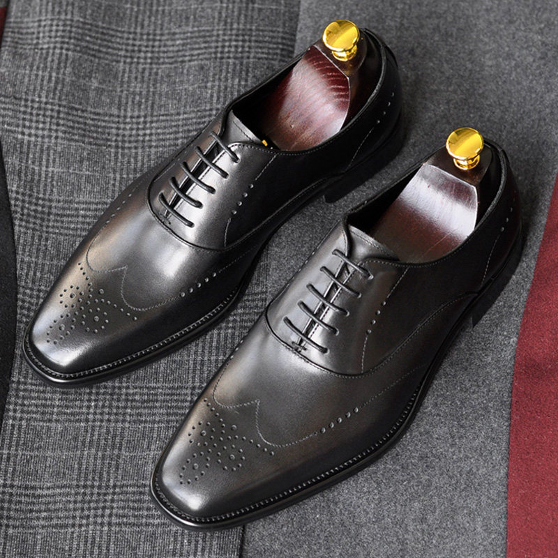手工真皮男士商务正装皮鞋潮流布洛克雕花方头牛津鞋英伦宽版婚鞋,淘宝优惠券,粉丝福利购,淘宝优惠卷