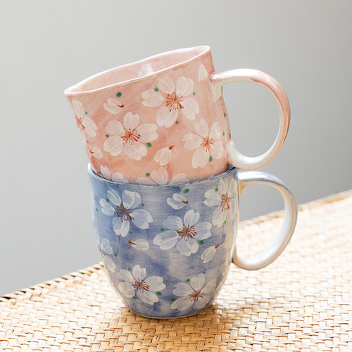 日本进口美浓烧手绘樱花粉马克杯情侣对杯礼物日式咖啡杯礼物水杯 - 图1