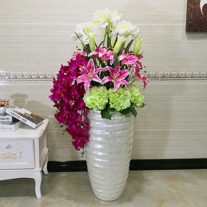 简约现代客厅落地大花瓶仿真花套装玻璃钢花瓶插花假花装饰摆件