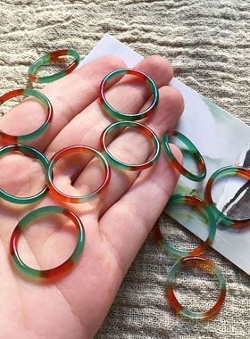 红绿冰种彩玛瑙玉石水晶手饰戒指