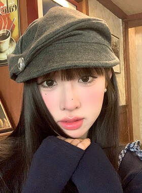 复古褶皱贝雷帽女秋冬季日系
