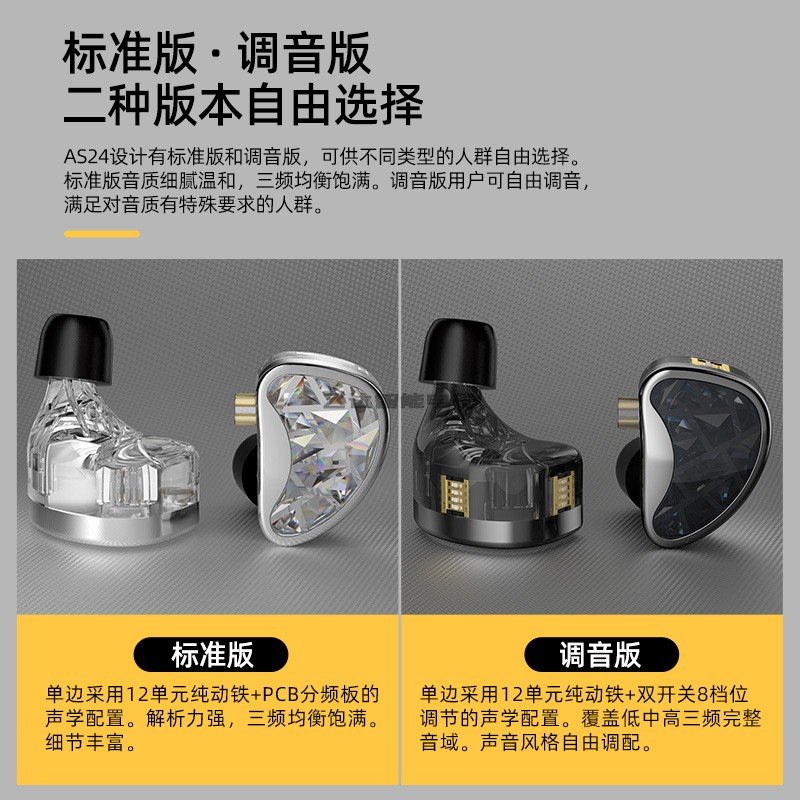 KZ-AS24 十二单元纯动铁带调音有线HIFI发烧级舞台监听入耳式耳机 - 图0