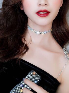 满钻珍珠项圈女日韩网红短款项链脖子饰品choker颈带性感锁骨链