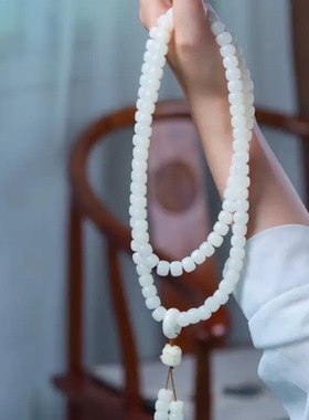 白玉菩提根多圈手串108颗佛珠招财猫菩提子手链文玩念珠男女项链