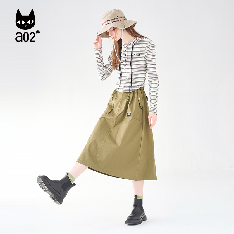 【Fuzzy style】a02 休闲长袖条纹T恤女连帽打底内搭上衣秋季新品 - 图2