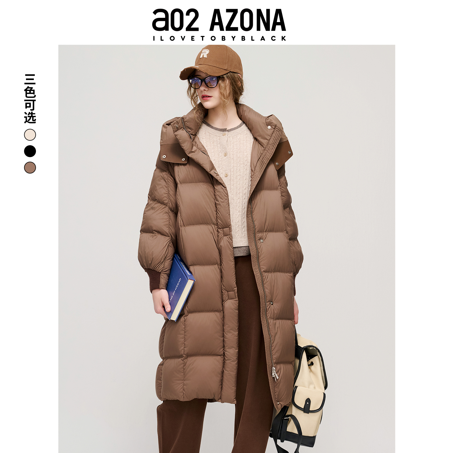 a022025冬季新款中长款宽松通勤加厚羽绒立领连帽时尚女式羽绒服