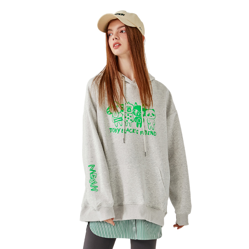 a02慵懒风灰色连帽卫衣女