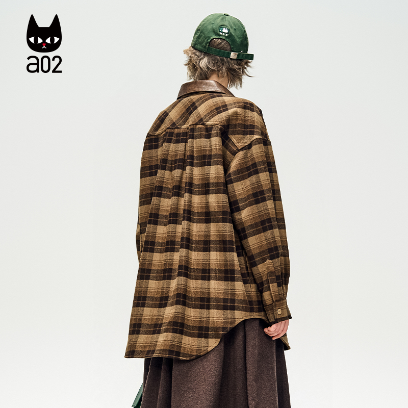 a02【ET释放系列】美拉德格子外套女2025新款秋季设计感休闲上衣 - 图1