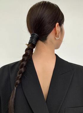 皮质发饰韩系皮革绑发束发带女高端低马尾铁丝头饰发绳头绳皮套