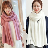 Белый зимний шарф, длинная удерживающая тепло универсальная цветная трикотажная шерстяная накидка для школьников, в корейском стиле