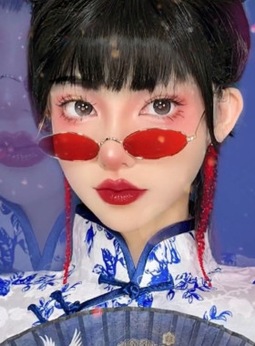 抖音国潮风仿妆同款眼镜女复古红色结婚时髦网红辣妹个性搞怪墨镜