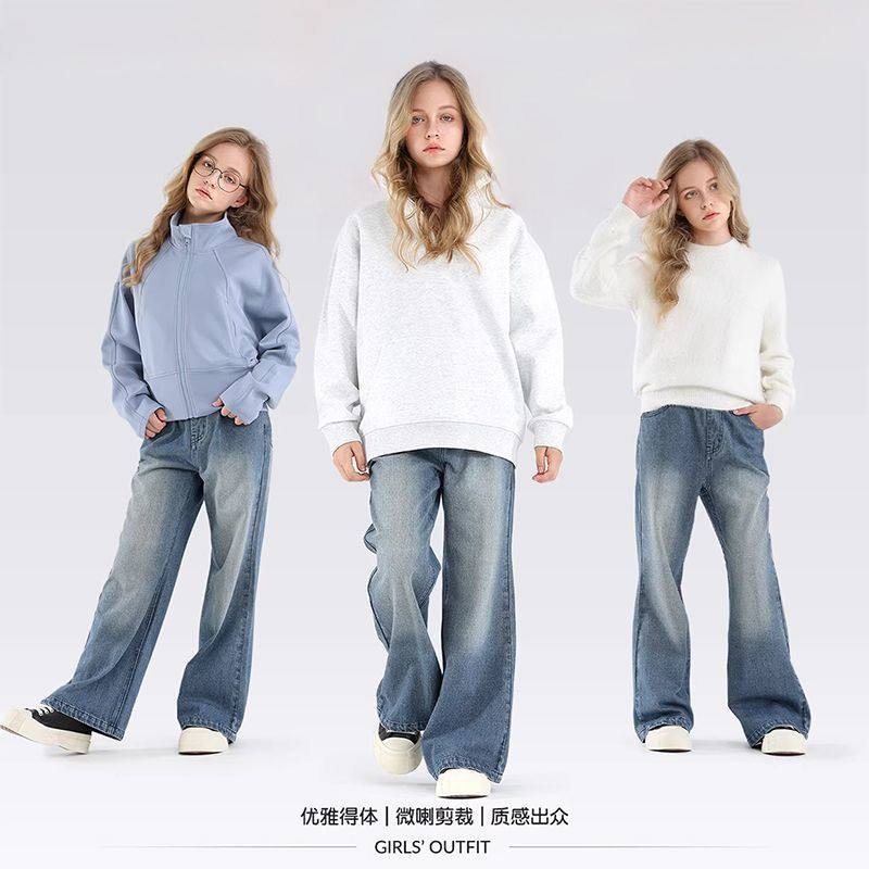 儿童装复古做旧水洗牛仔裤中大童韩版宽松时尚直筒裤女童春秋裤子,淘宝优惠券,粉丝福利购,淘宝优惠卷