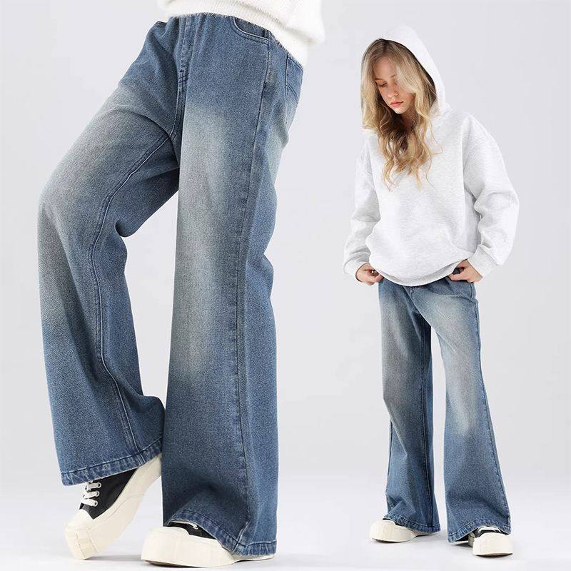 儿童装复古做旧水洗牛仔裤中大童韩版宽松时尚直筒裤女童春秋裤子,淘宝优惠券,粉丝福利购,淘宝优惠卷