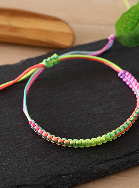 端午节五彩绳手链手工编织平结凤尾金刚彩色渐变可调节小饰品批发
