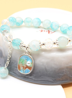 卡卡KA古典与现代秘密花园手链玉碎水墨水晶串珠烤漆吊坠朋友闺蜜