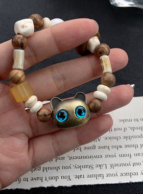 呆萌猫咪串珠手链女轻奢小众精致闺蜜手串可爱百搭情侣陶瓷手饰