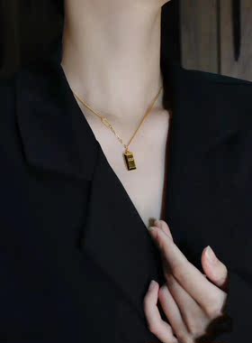 春之芽小金条项链不掉色锁骨链金砖方块毛衣链小众轻奢暴富吊坠