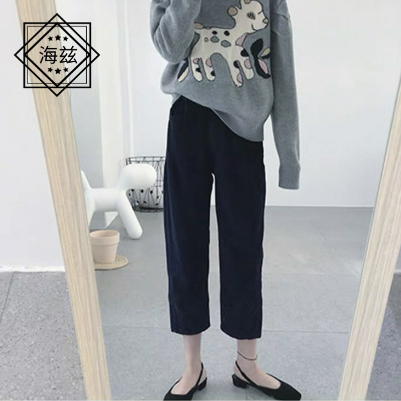 孕妈灯芯绒阔腿裤高腰宽松显瘦裤子 海兹服饰孕妇打底裤