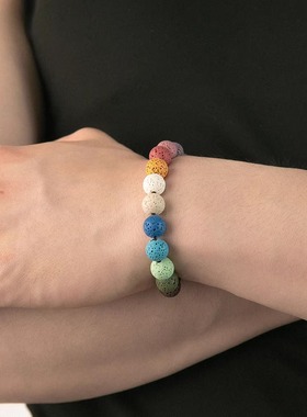 多巴胺天然彩色火山石手串男手链串珠纯手工简约创意弹力绳珠子女