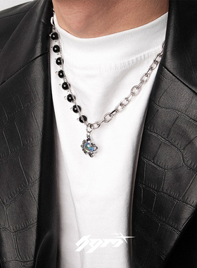 月光石拼接串珠项链高级感钛钢颈链男小众设计感ins轻奢锁骨链女