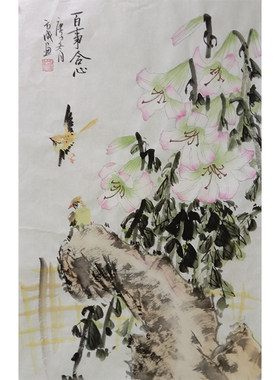 纯手绘四尺三开花鸟客厅玄关国画