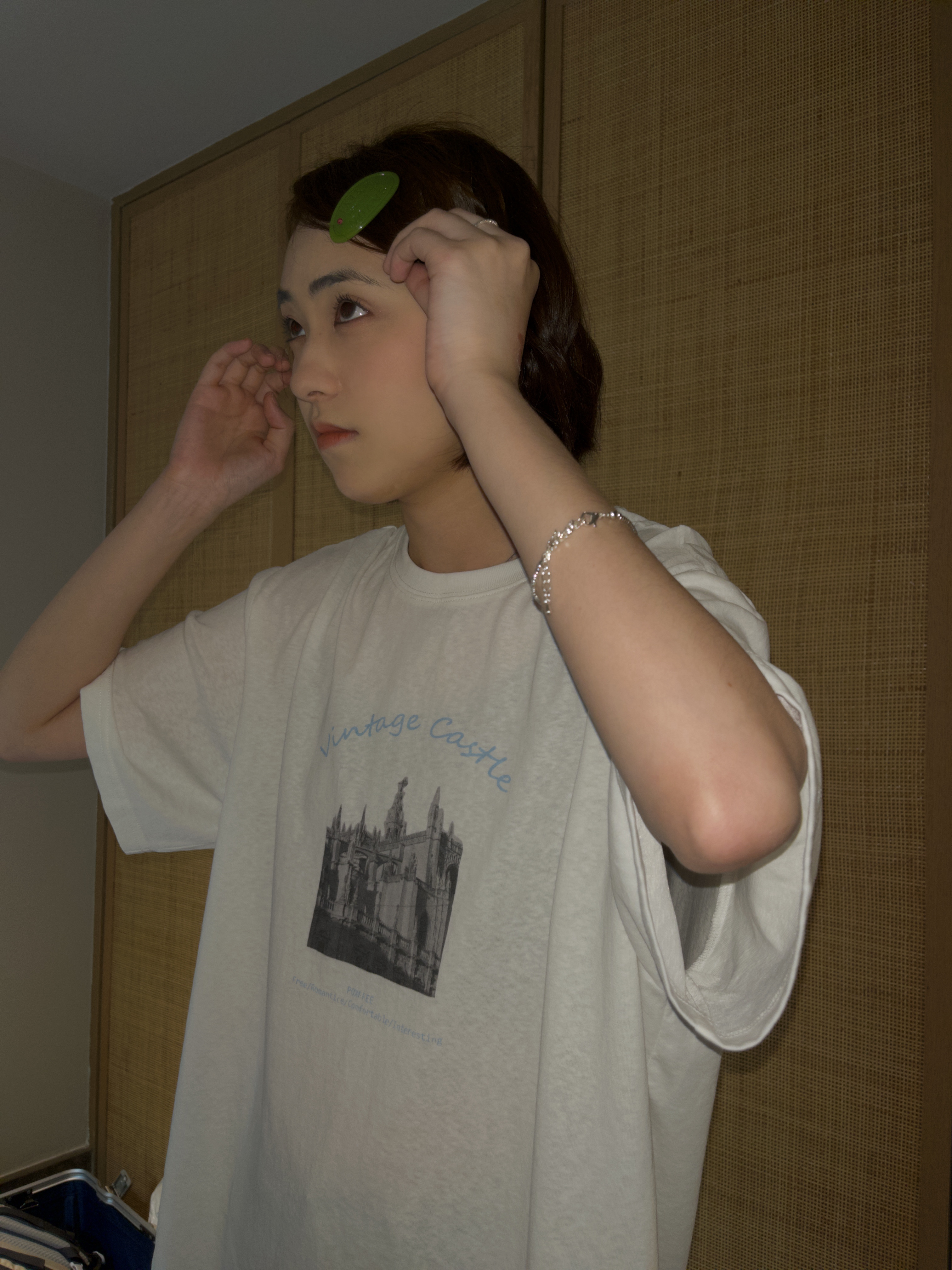 POXFFEE/美式复古字母印花短袖t恤女夏季新款宽松微透圆领上衣潮-图3