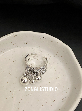 纵里复古做旧圆球戒指女