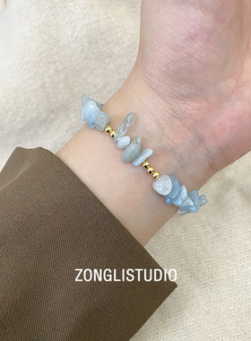 纵里海蓝宝天然石手链串珠项链