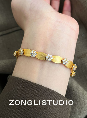 金色缎带水钻铜镀真金手链