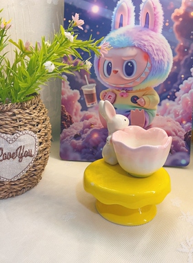 陶瓷摆件仓鼠水樽增高托盘纯色水壶架加高底座金丝熊水壶兔子水樽