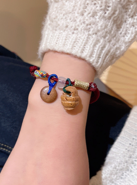 精品老桃木桃篮平安扣手串本命年红绳成人孩子情侣保平安手工礼物