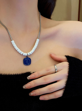 #1433studion蓝方牌项链女is淡潮众设X024计百搭毛衣链冷个小性