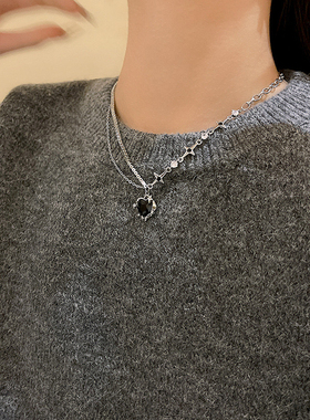 #1433studio百搭黑色爱心钛钢项链气质名媛锁骨链高级感不掉色