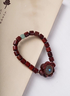 天然赞比亚紫檀DIY手串六字箴言莲花转运牌男女文玩佛珠单圈手链