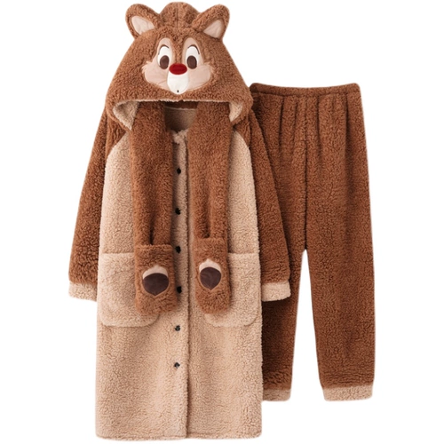 Демисезонная пижама для влюбленных, коралловое бархатное термобелье подходит для мужчин и женщин, флисовый длинный фланелевый банный халат, удерживающий тепло комплект, увеличенная толщина