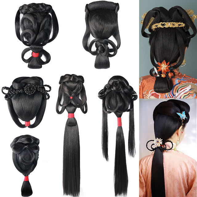Ancient style Hanfu Ming-made bride's back-pressed wig for newbies lazy all-in-one Tang style Tang style back area hair package