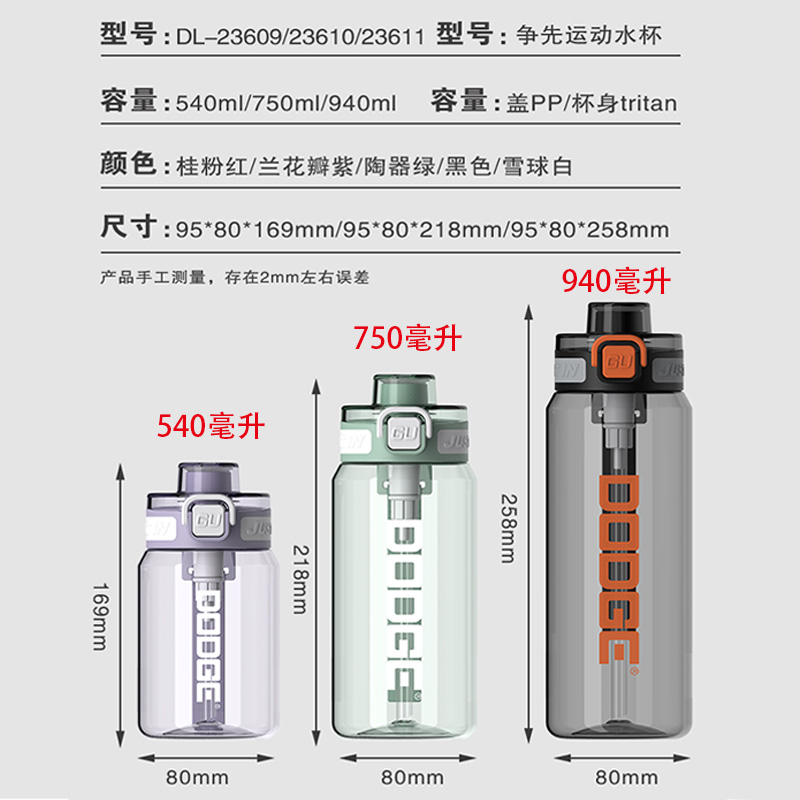 道奇DODGE新款tritan材质大容量学生高颜值便携吸管运功塑料杯壶 - 图2