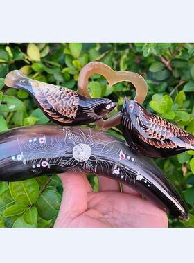 原角切割手工雕刻喜上眉梢摆饰