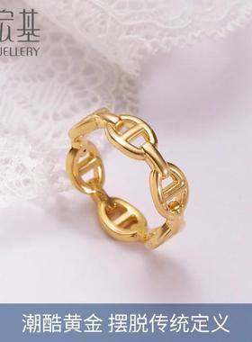 黄金戒指戒圈5D硬金素圈