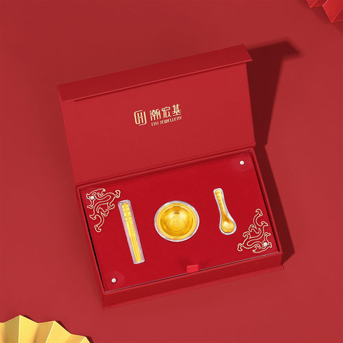 潮宏基宝护一生富贵黄金礼盒足金摆件吉祥有福金饭碗 - 图2