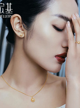 潮宏基非遗花丝圆满黄金珍珠戒指