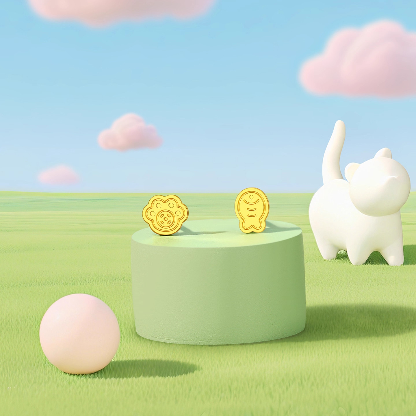 潮宏基宠物联萌足金耳钉黄金耳饰小鱼小猫生日礼物送女友 计价,淘宝优惠券,粉丝福利购,淘宝优惠卷