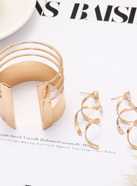 欧美新款个性首饰套装 时尚外贸多层项圈手镯耳钉3件套装饰品