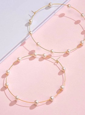 珍珠女2023新款夸张大耳环圆圈耳饰Pearl Circle Earrings women